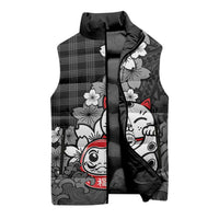 Black Palaka Hawaiian And Japanese Sleeveless Puffer Jacket Maneki Neko And Sakura Bloom