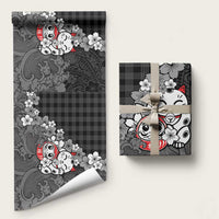 Black Palaka Hawaiian And Japanese Wrapping Paper Maneki Neko And Sakura Bloom