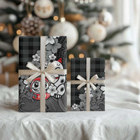Black Palaka Hawaiian And Japanese Wrapping Paper Maneki Neko And Sakura Bloom