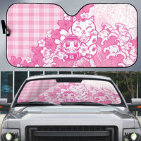 Pink Palaka Hawaiian And Japanese Auto Sun Shade Maneki Neko And Sakura Bloom