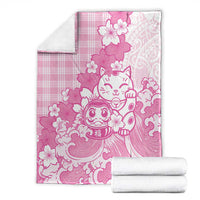 Pink Palaka Hawaiian And Japanese Blanket Maneki Neko And Sakura Bloom