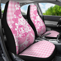 Pink Palaka Hawaiian And Japanese Car Seat Cover Maneki Neko And Sakura Bloom