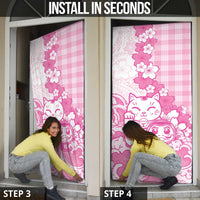 Pink Palaka Hawaiian And Japanese Door Cover Maneki Neko And Sakura Bloom