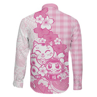 Pink Palaka Hawaiian And Japanese Family Matching Mermaid Dress and Hawaiian Shirt Maneki Neko And Sakura Bloom DT05 - Polynesian Pride