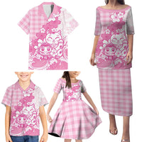 Pink Palaka Hawaiian And Japanese Family Matching Puletasi and Hawaiian Shirt Maneki Neko And Sakura Bloom DT05 - Polynesian Pride