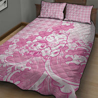 Pink Palaka Hawaiian And Japanese Quilt Bed Set Maneki Neko And Sakura Bloom