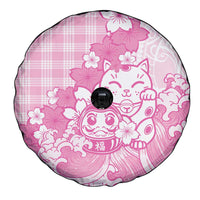 Pink Palaka Hawaiian And Japanese Spare Tire Cover Maneki Neko And Sakura Bloom