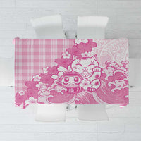Pink Palaka Hawaiian And Japanese Tablecloth Maneki Neko And Sakura Bloom