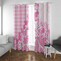 Pink Palaka Hawaiian And Japanese Window Curtain Maneki Neko And Sakura Bloom