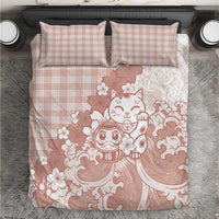 Beige Palaka Hawaiian And Japanese Bedding Set Maneki Neko And Sakura Bloom