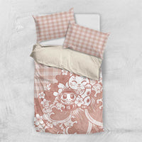 Beige Palaka Hawaiian And Japanese Bedding Set Maneki Neko And Sakura Bloom