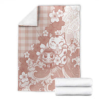 Beige Palaka Hawaiian And Japanese Blanket Maneki Neko And Sakura Bloom