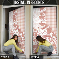 Beige Palaka Hawaiian And Japanese Door Cover Maneki Neko And Sakura Bloom