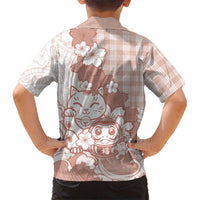 Beige Palaka Hawaiian And Japanese Family Matching Tank Maxi Dress and Hawaiian Shirt Maneki Neko And Sakura Bloom DT05 - Polynesian Pride