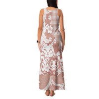 Beige Palaka Hawaiian And Japanese Family Matching Tank Maxi Dress and Hawaiian Shirt Maneki Neko And Sakura Bloom DT05 - Polynesian Pride