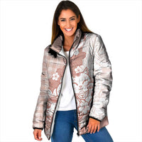Beige Palaka Hawaiian And Japanese Padded Jacket Maneki Neko And Sakura Bloom