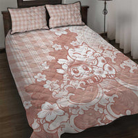 Beige Palaka Hawaiian And Japanese Quilt Bed Set Maneki Neko And Sakura Bloom