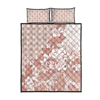 Beige Palaka Hawaiian And Japanese Quilt Bed Set Maneki Neko And Sakura Bloom