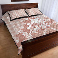 Beige Palaka Hawaiian And Japanese Quilt Bed Set Maneki Neko And Sakura Bloom