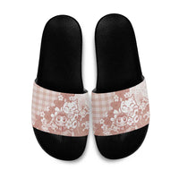 Beige Palaka Hawaiian And Japanese Slide Sandals Maneki Neko And Sakura Bloom