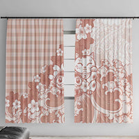 Beige Palaka Hawaiian And Japanese Window Curtain Maneki Neko And Sakura Bloom