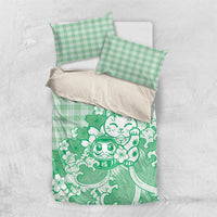 Green Palaka Hawaiian And Japanese Bedding Set Maneki Neko And Sakura Bloom