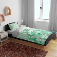 Green Palaka Hawaiian And Japanese Bedding Set Maneki Neko And Sakura Bloom