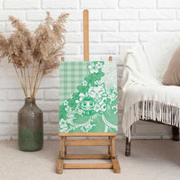 Green Palaka Hawaiian And Japanese Canvas Wall Art Maneki Neko And Sakura Bloom