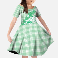 Green Palaka Hawaiian And Japanese Family Matching Tank Maxi Dress and Hawaiian Shirt Maneki Neko And Sakura Bloom DT05 Daughter's Dress Green - Polynesian Pride