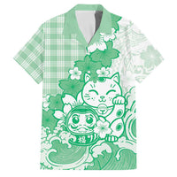 Green Palaka Hawaiian And Japanese Family Matching Tank Maxi Dress and Hawaiian Shirt Maneki Neko And Sakura Bloom DT05 Dad's Shirt - Short Sleeve Green - Polynesian Pride