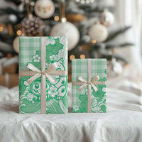 Green Palaka Hawaiian And Japanese Wrapping Paper Maneki Neko And Sakura Bloom