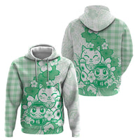 Green Palaka Hawaiian And Japanese Zip Hoodie Maneki Neko And Sakura Bloom