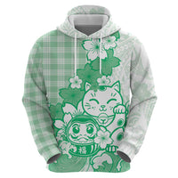 Green Palaka Hawaiian And Japanese Zip Hoodie Maneki Neko And Sakura Bloom