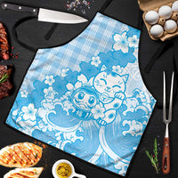 Blue Palaka Hawaiian And Japanese Apron Maneki Neko And Sakura Bloom