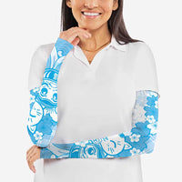 Blue Palaka Hawaiian And Japanese Arm Sleeves Maneki Neko And Sakura Bloom