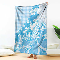 Blue Palaka Hawaiian And Japanese Blanket Maneki Neko And Sakura Bloom