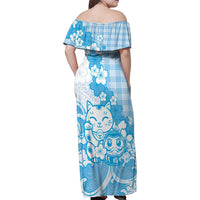 Blue Palaka Hawaiian And Japanese Family Matching Off Shoulder Maxi Dress and Hawaiian Shirt Maneki Neko And Sakura Bloom DT05 - Polynesian Pride