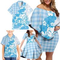 Blue Palaka Hawaiian And Japanese Family Matching Off Shoulder Short Dress and Hawaiian Shirt Maneki Neko And Sakura Bloom DT05 - Polynesian Pride