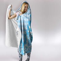 Blue Palaka Hawaiian And Japanese Hooded Blanket Maneki Neko And Sakura Bloom