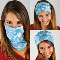 Blue Palaka Hawaiian And Japanese Neck Gaiter Maneki Neko And Sakura Bloom