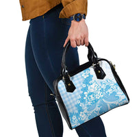 Blue Palaka Hawaiian And Japanese Shoulder Handbag Maneki Neko And Sakura Bloom