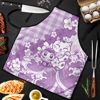Purple Palaka Hawaiian And Japanese Apron Maneki Neko And Sakura Bloom