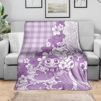 Purple Palaka Hawaiian And Japanese Blanket Maneki Neko And Sakura Bloom