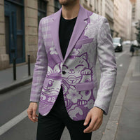 Purple Palaka Hawaiian And Japanese Blazer Maneki Neko And Sakura Bloom