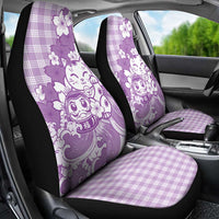 Purple Palaka Hawaiian And Japanese Car Seat Cover Maneki Neko And Sakura Bloom