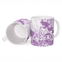 Purple Palaka Hawaiian And Japanese Ceramic Mug Maneki Neko And Sakura Bloom