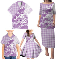Purple Palaka Hawaiian And Japanese Family Matching Puletasi and Hawaiian Shirt Maneki Neko And Sakura Bloom DT05 - Polynesian Pride
