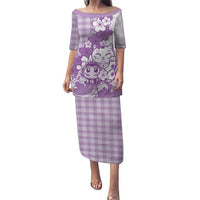 Purple Palaka Hawaiian And Japanese Family Matching Puletasi and Hawaiian Shirt Maneki Neko And Sakura Bloom DT05 Mom's Dress Purple - Polynesian Pride