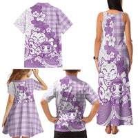 Purple Palaka Hawaiian And Japanese Family Matching Tank Maxi Dress and Hawaiian Shirt Maneki Neko And Sakura Bloom DT05 - Polynesian Pride