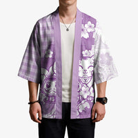 Purple Palaka Hawaiian And Japanese Kimono Maneki Neko And Sakura Bloom